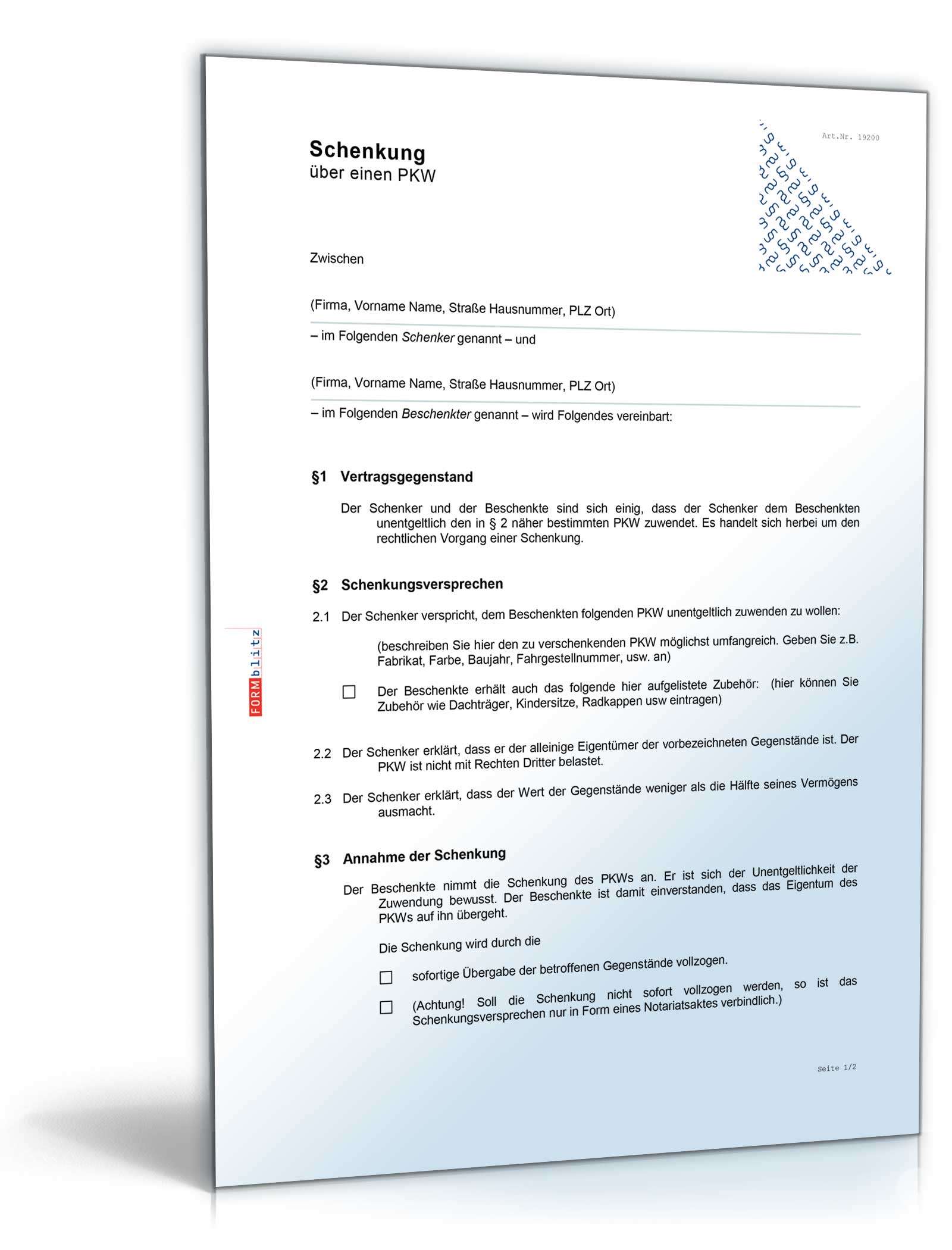 Schenkungsvertrag über ein Auto Word. Seite: 2