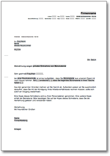 Abmahnung wegen Entnahme von Büromaterial Word