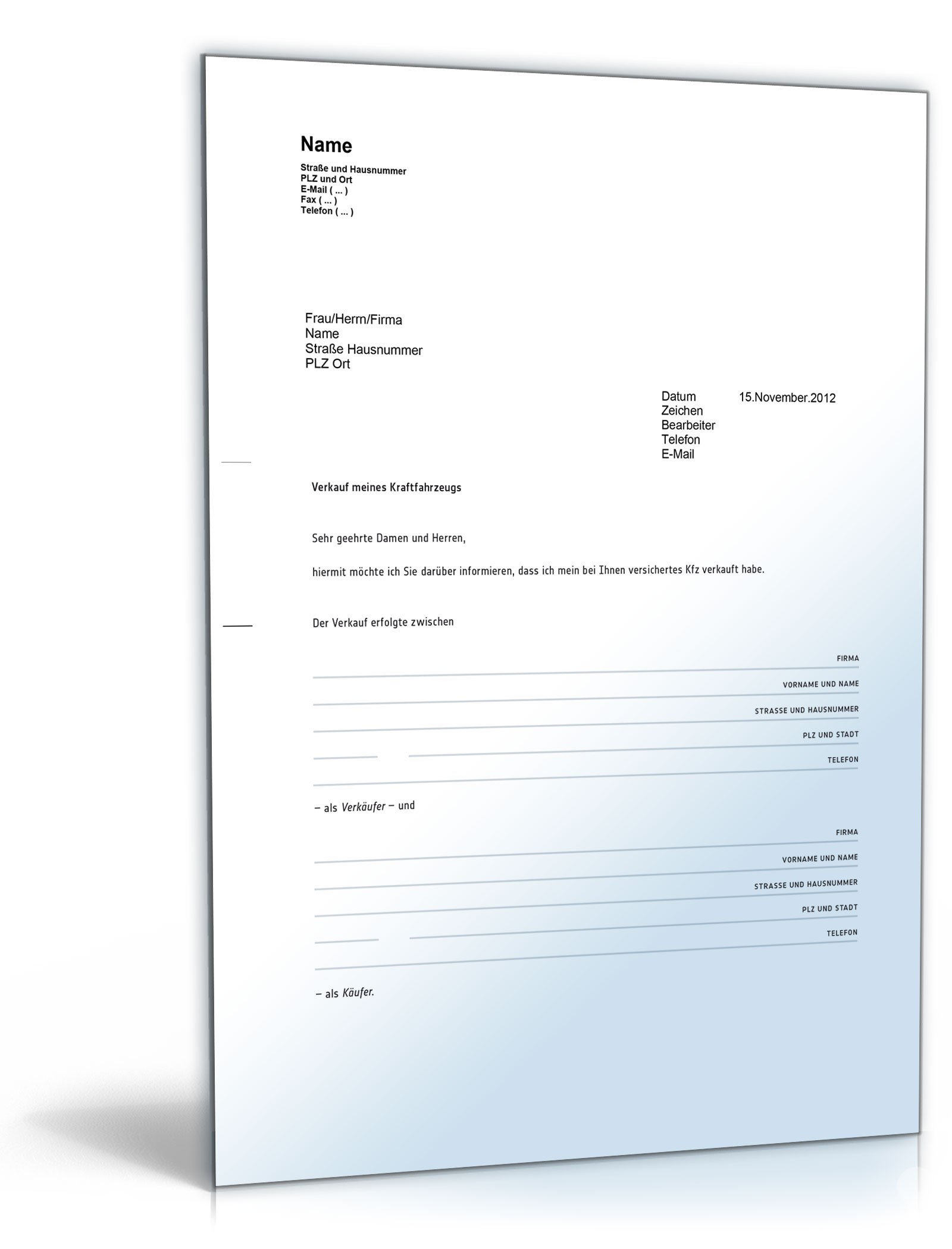 Mitteilung an die Kfz-Haftpflichtversicherung über den Verkauf eines Fahrzeugs PDF