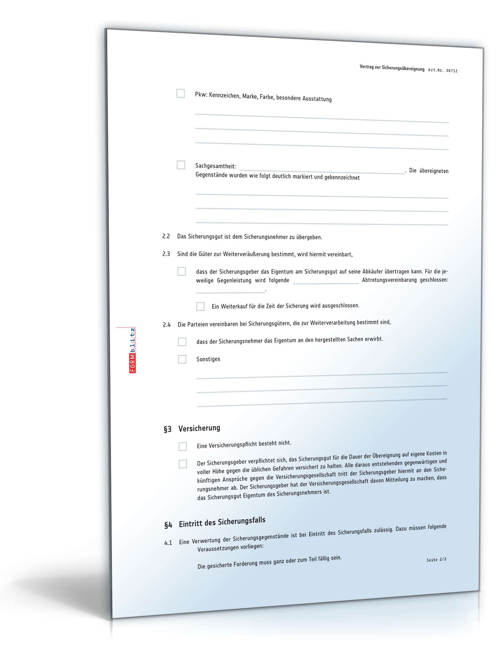 Vertrag zur Sicherungsübereignung PDF. Seite: 2