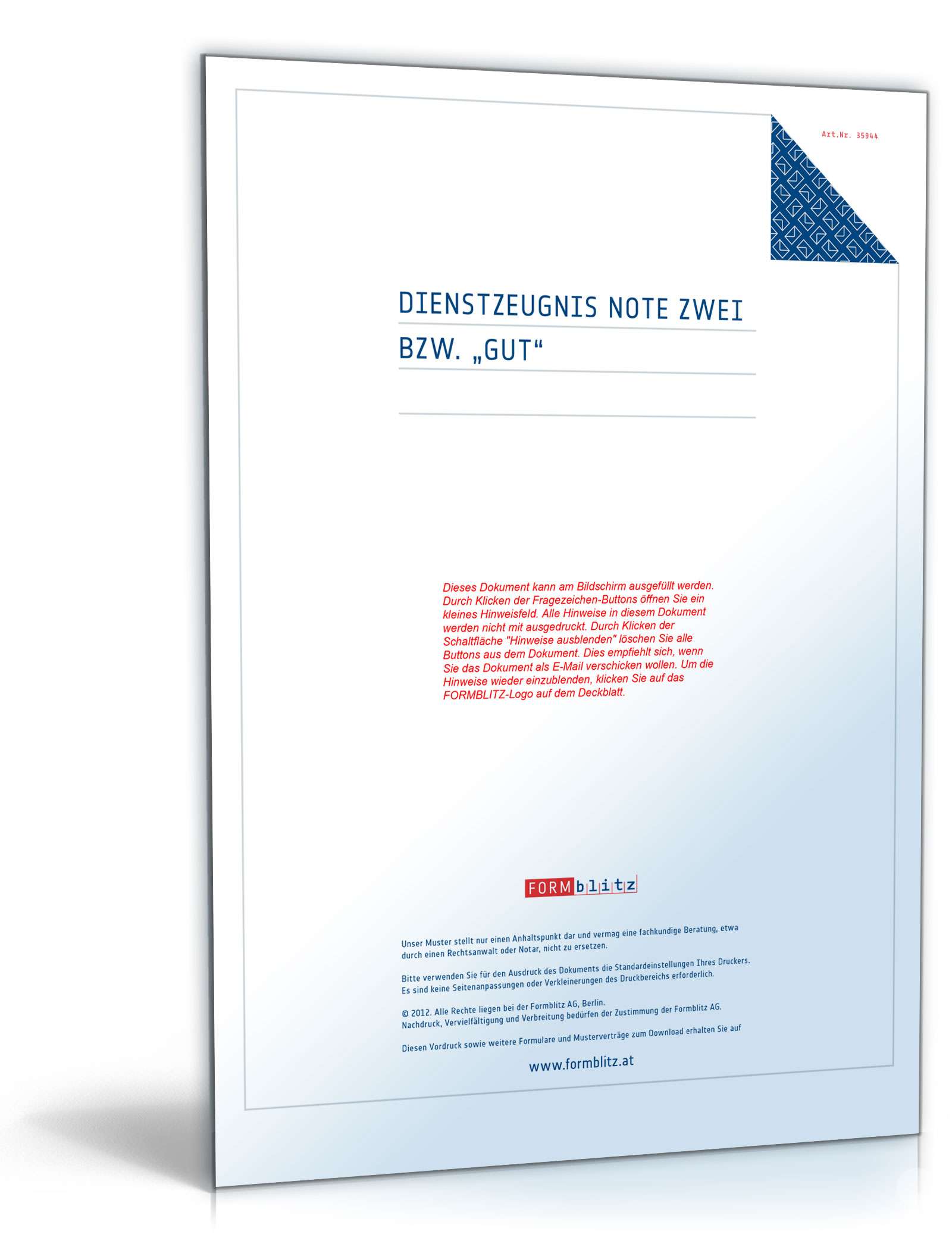 Dienstzeugnis Note Zwei bzw. "Gut" PDF