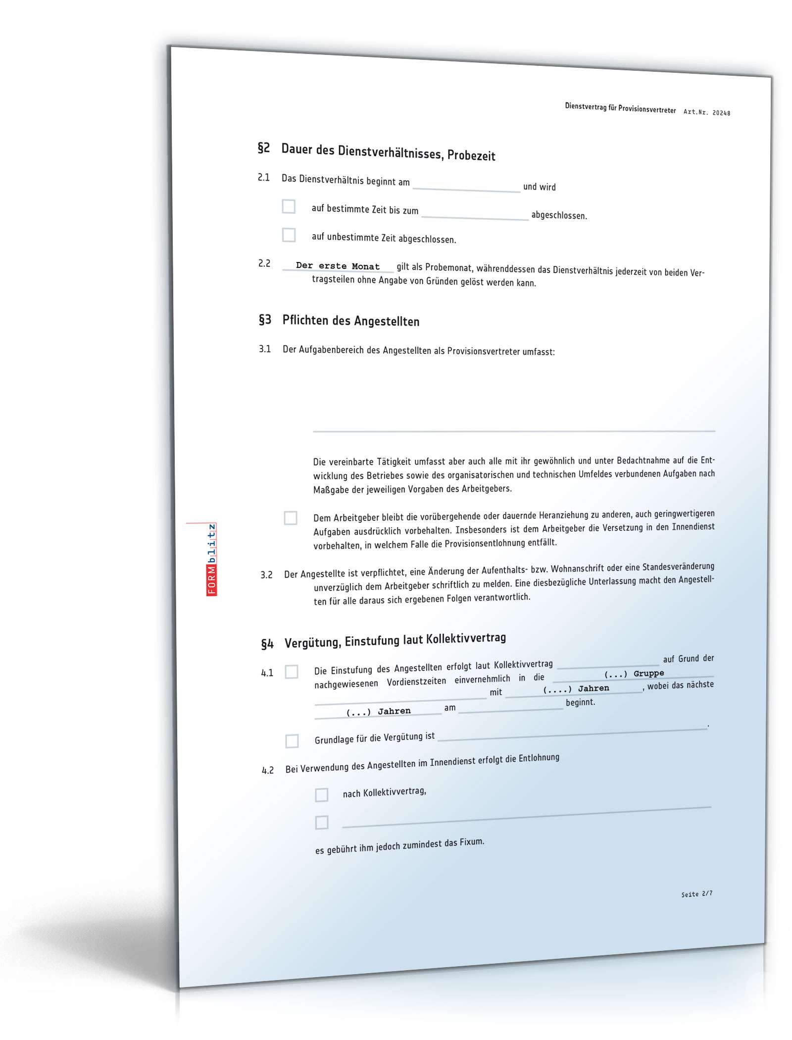 Dienstvertrag für Provisionsvertreter PDF. Seite: 2