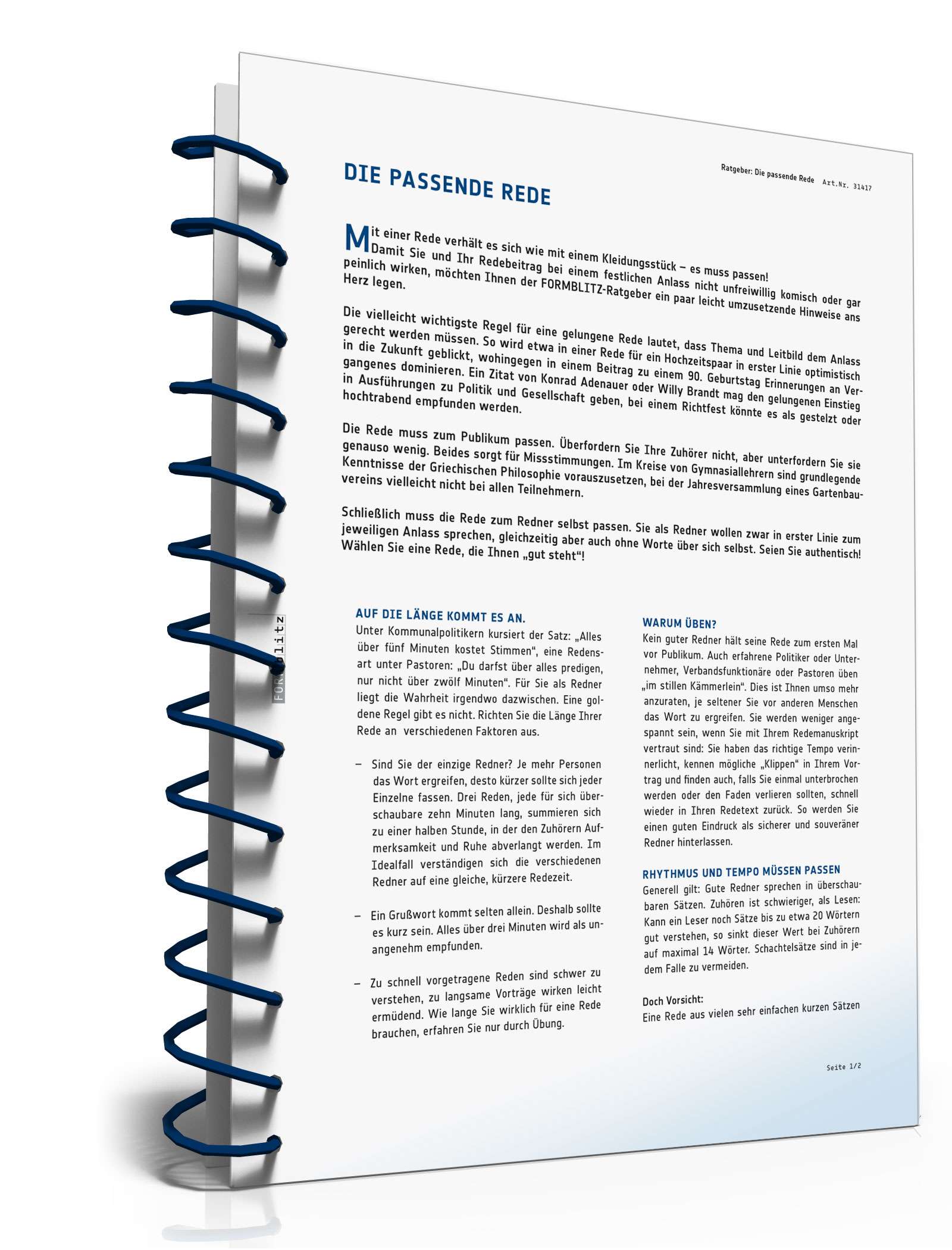 FORMBLITZ Ratgeber: "Die richtige Rede" PDF. Seite: 2