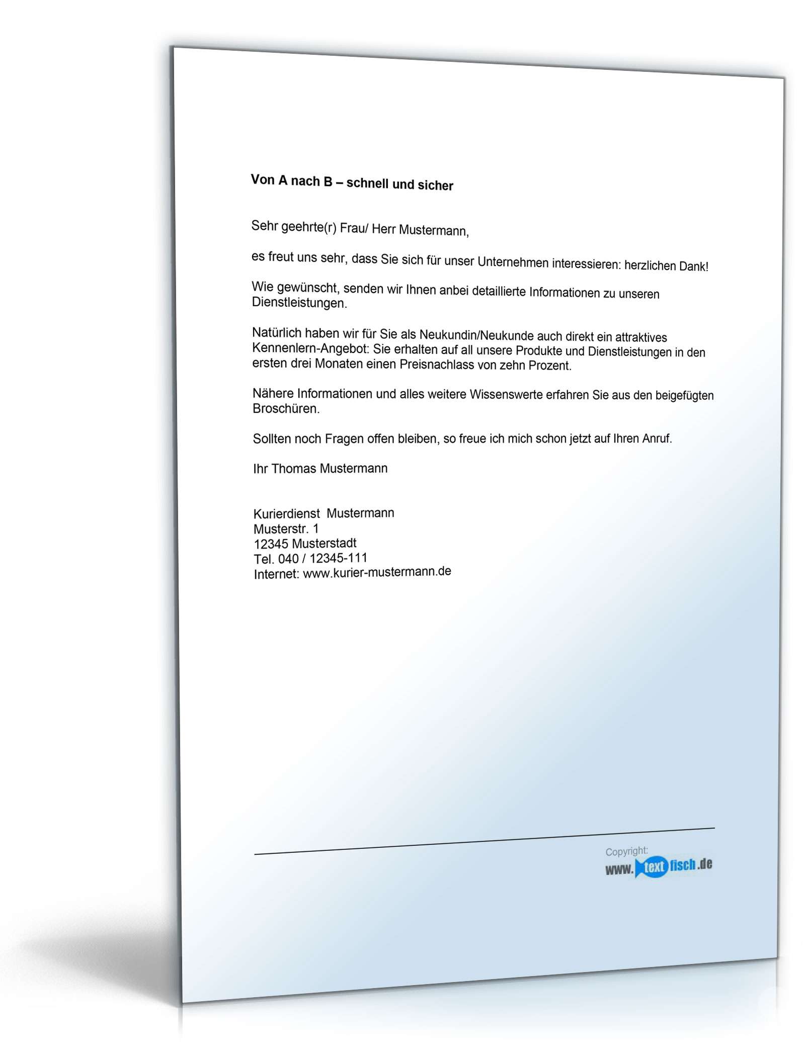 Werbebrief für einen Kurierdienst