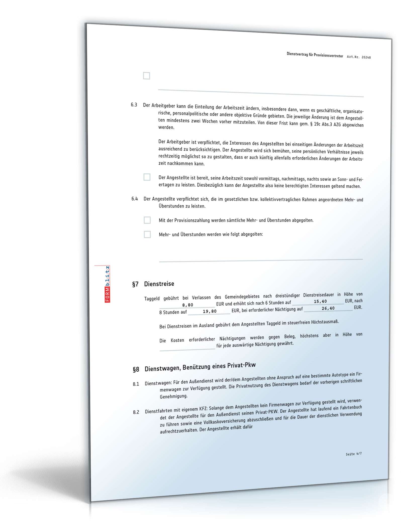 Dienstvertrag für Provisionsvertreter PDF. Seite: 4