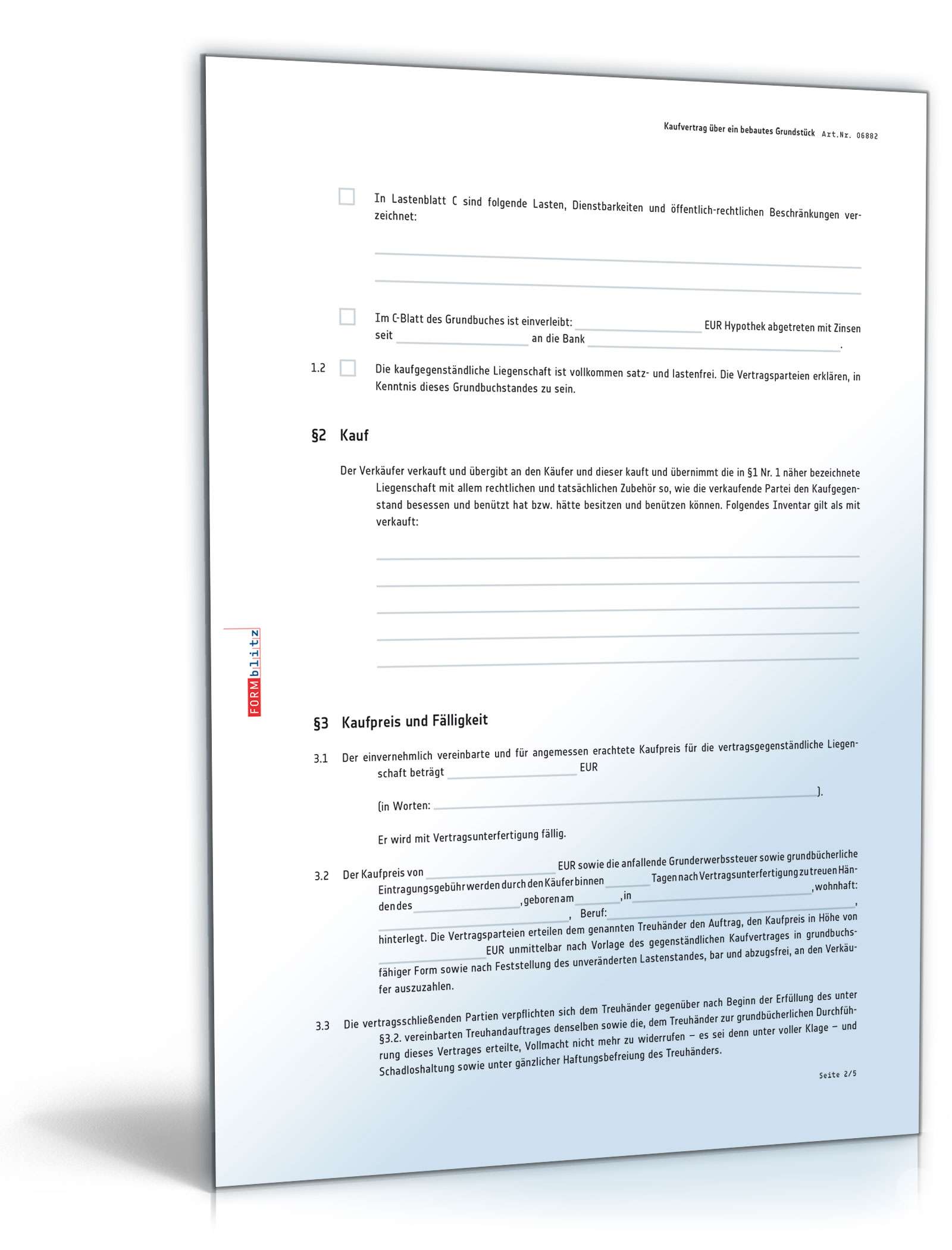 Kaufvertrag über ein bebautes Grundstück PDF. Seite: 2