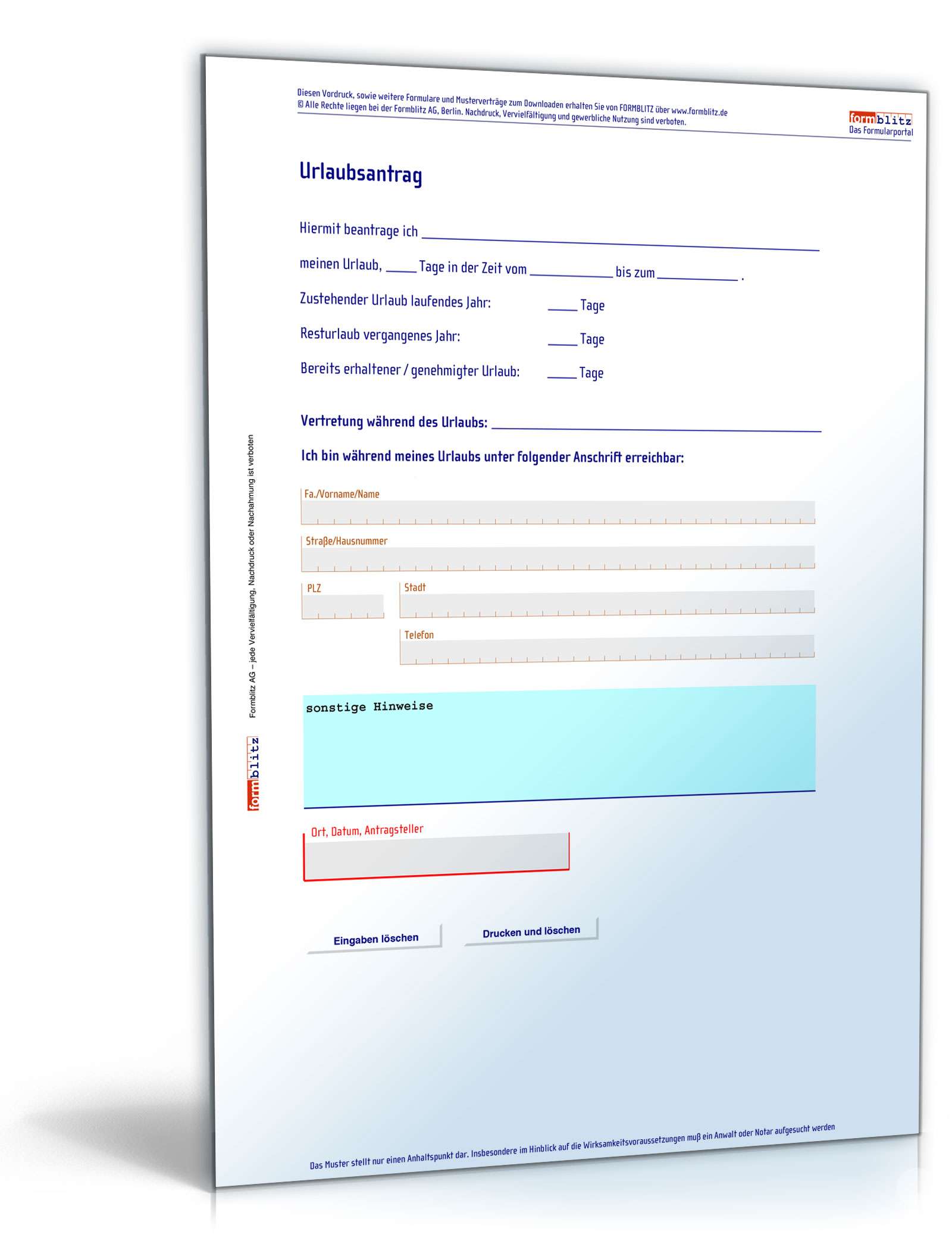 Allgemeiner Urlaubsantrag PDF