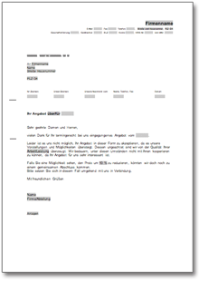 Absage eines Angebots (wegen zu hohem Preis) Word