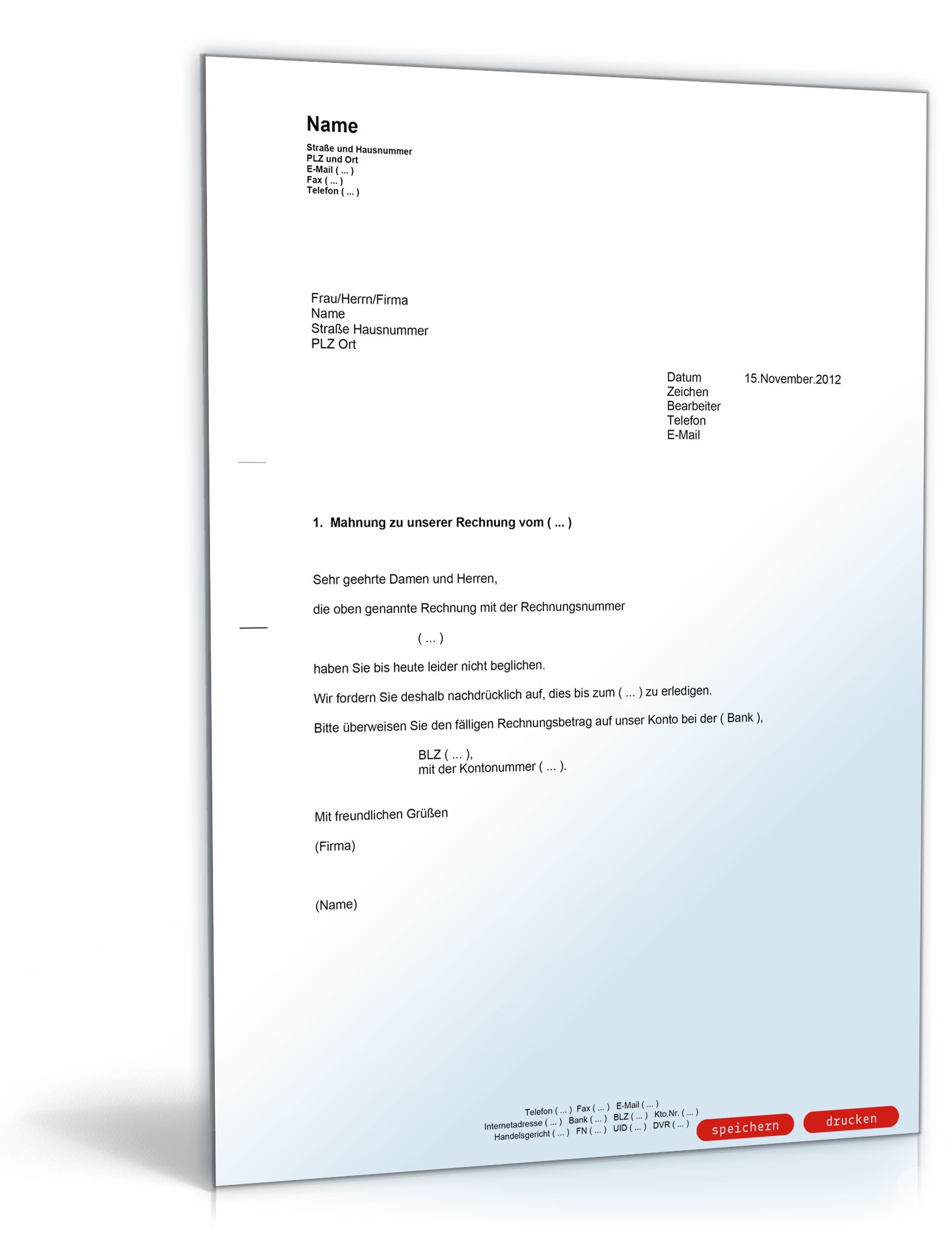 1. Mahnung / Zahlungserinnerung (neutral) PDF