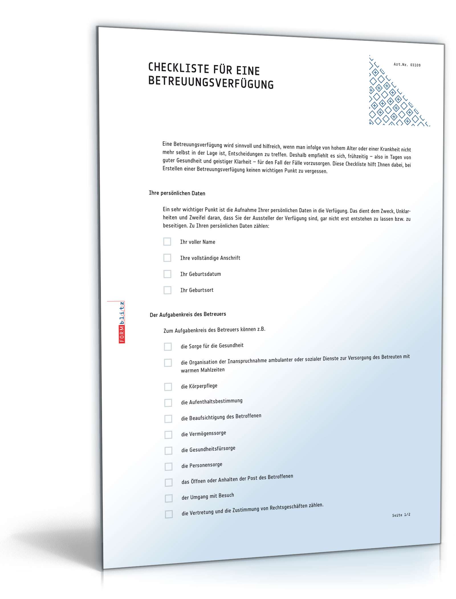 Checkliste für eine Betreuungsverfügung PDF