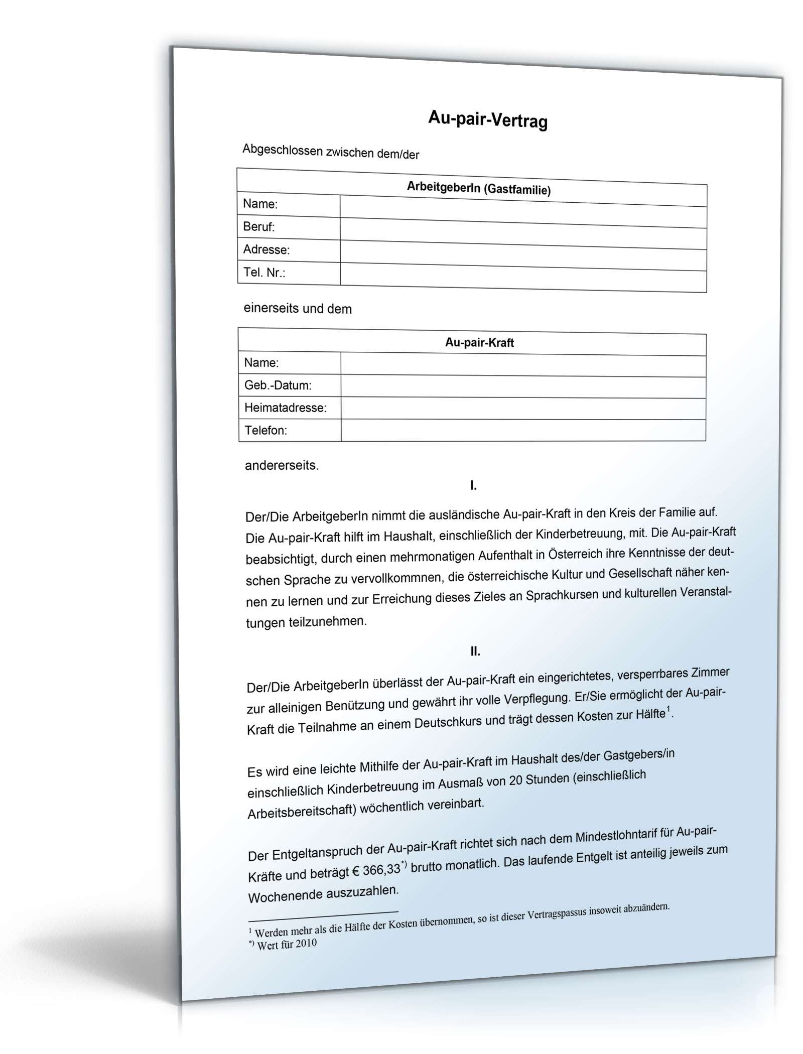 Au-pair-Vertrag PDF