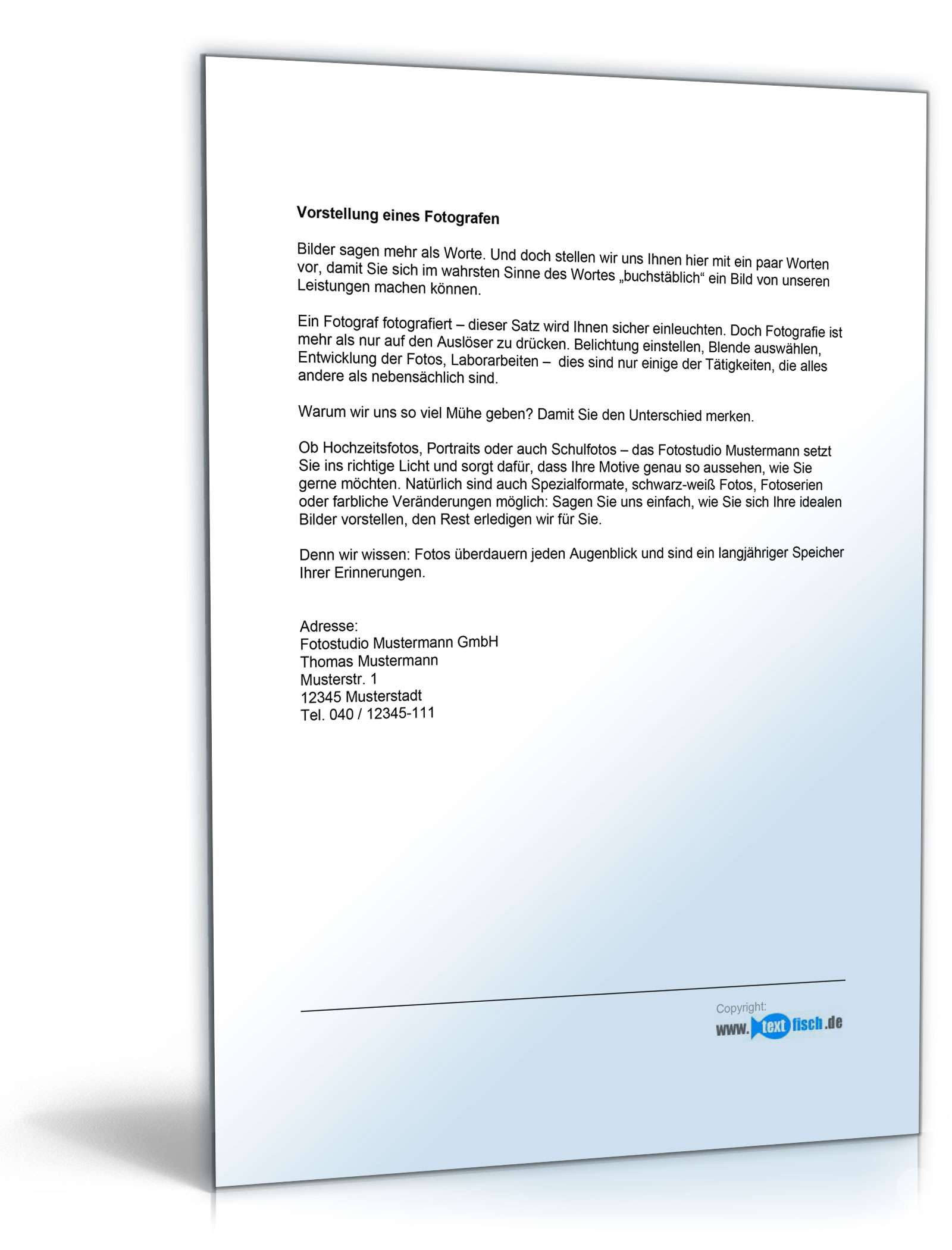 Werbetext für einen Fotografen