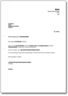 Entschuldigung an die Schule wegen Zuspätkommens Word