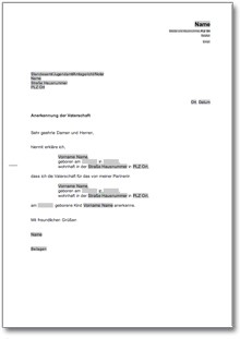 Anerkennung der Vaterschaft Word