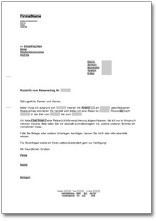 Reiserücktrittserklärung (ohne Reiserücktrittskostenversicherung) Word