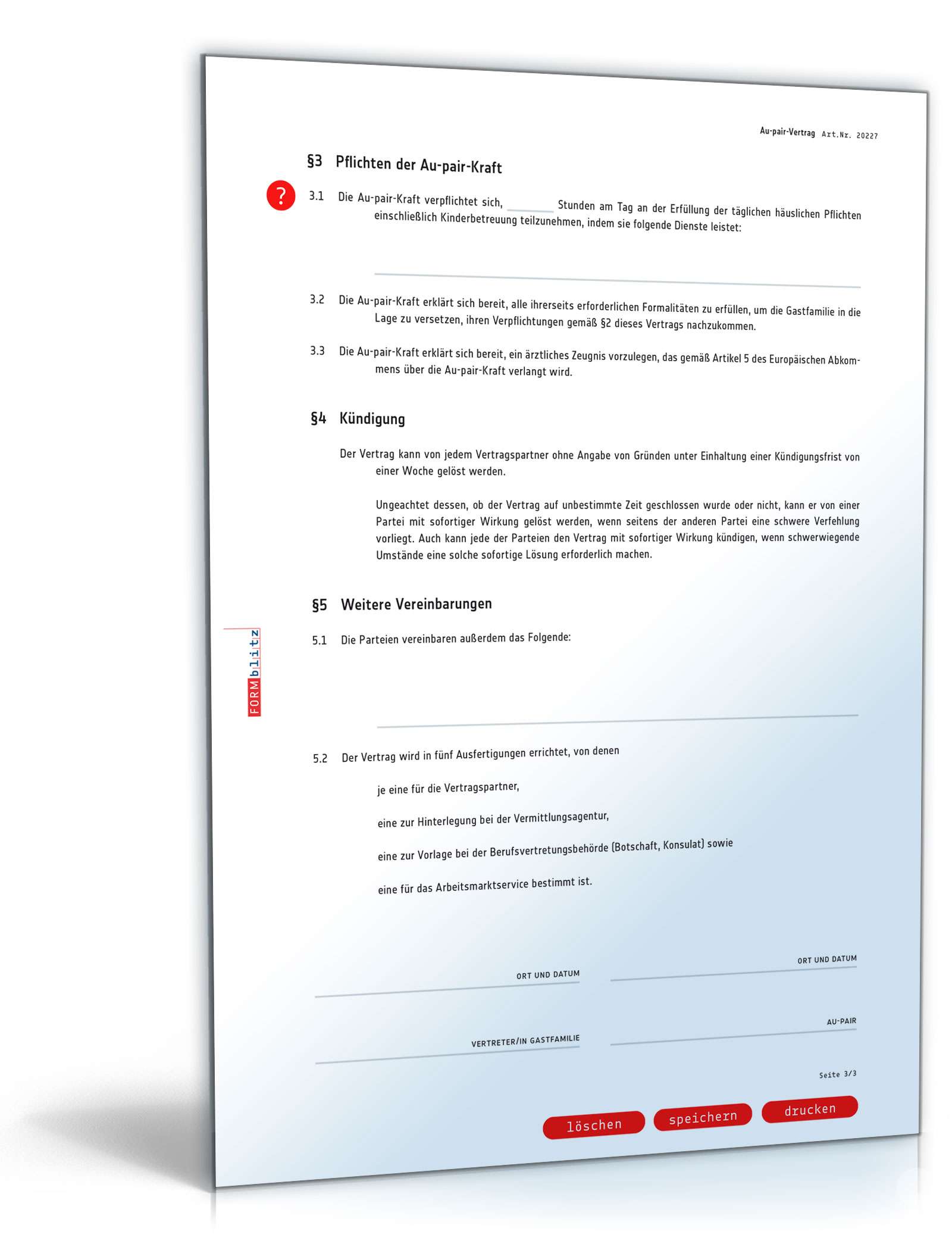 Au-Pair Vertrag PDF. Seite: 3