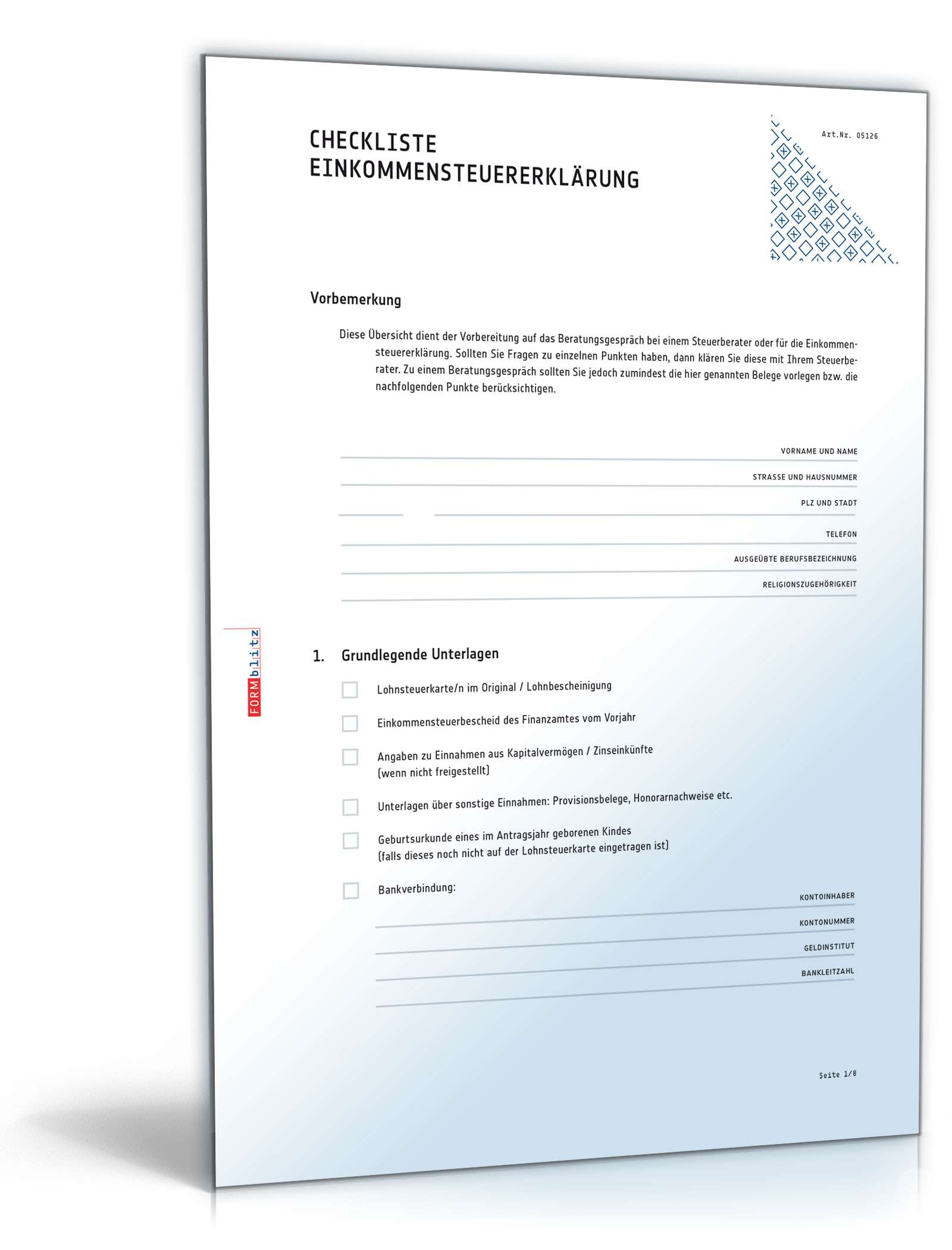 Checkliste zur Vorbereitung für ein Gespräch beim Steuerberater PDF