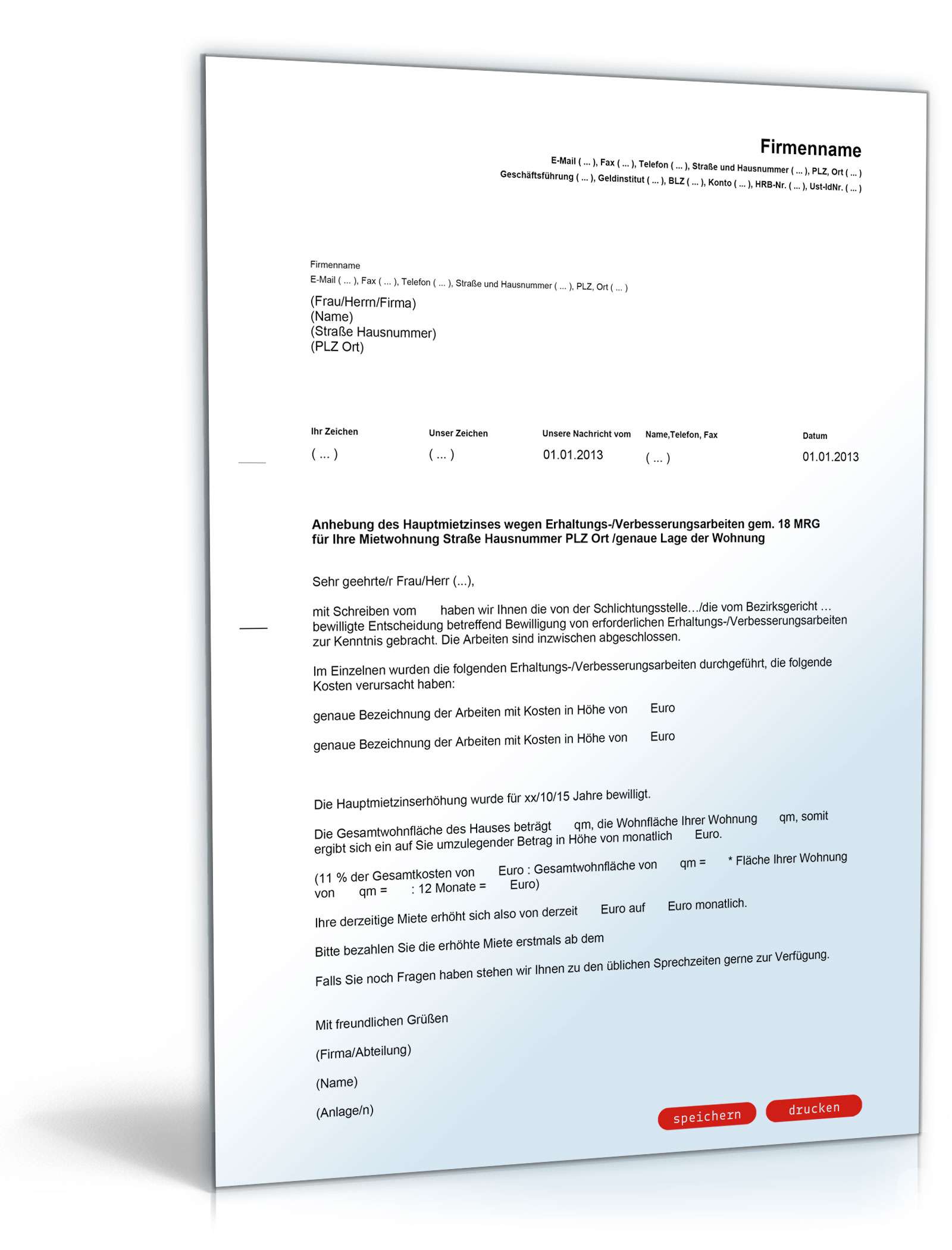 Mieterhöhung wegen wegen Erhaltungs-/Verbesserungsmaßnahmen PDF