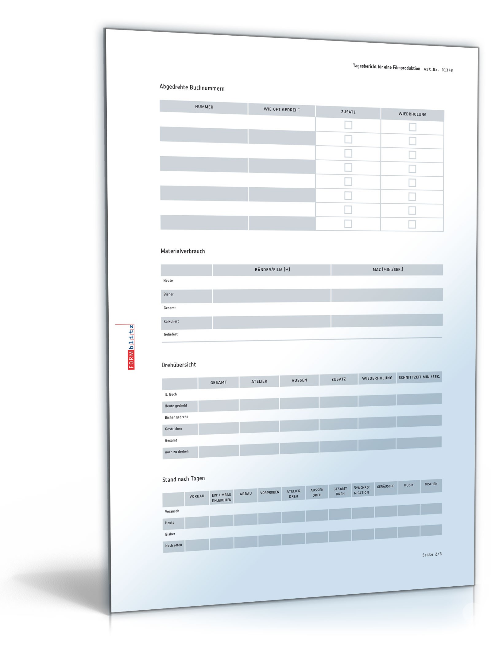 Tagesbericht für Filmproduktion PDF. Seite: 2