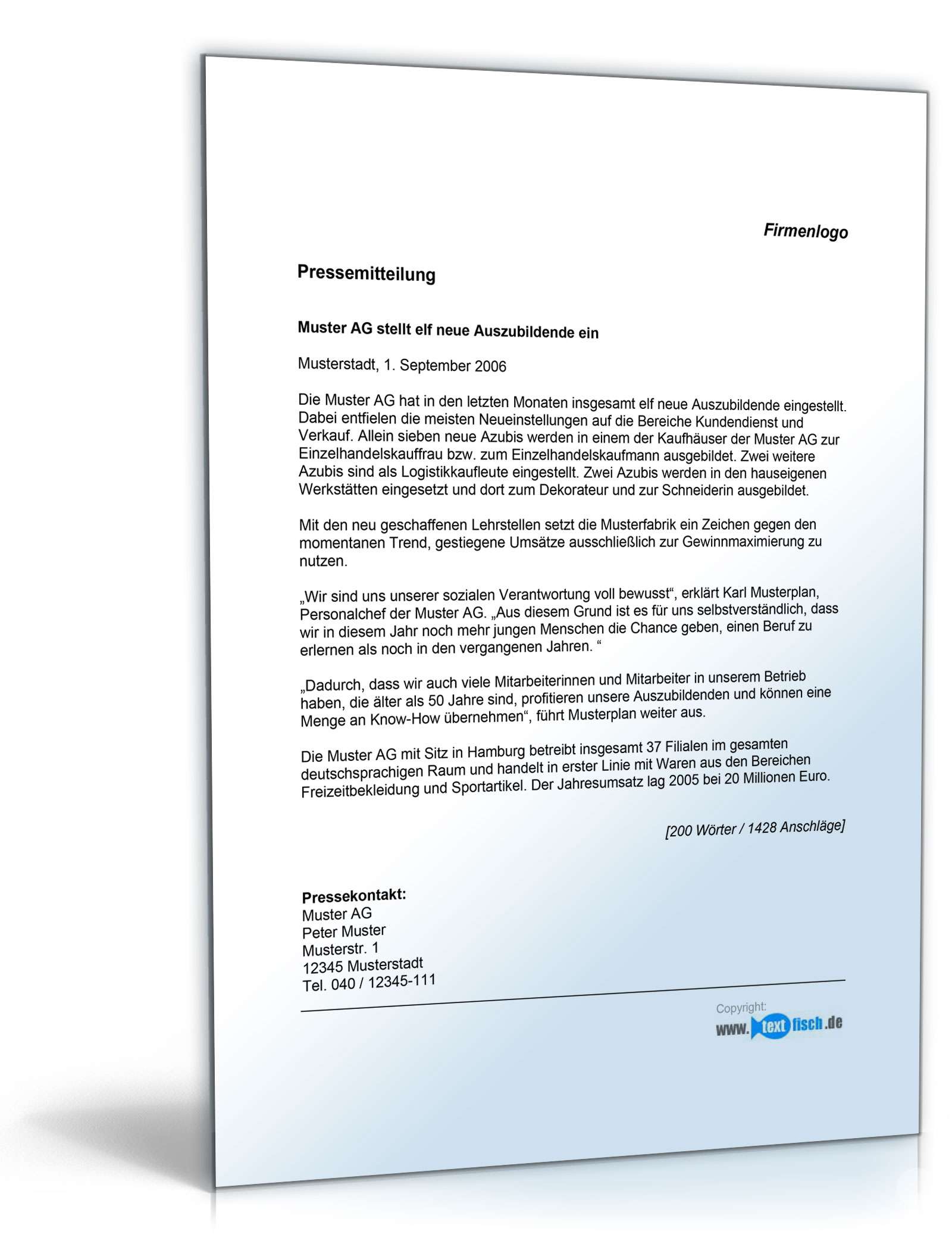 Pressemitteilung über Bereitstellung von Lehrstellen (Einzelhandel) PDF