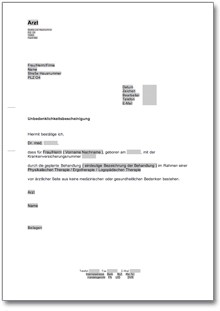 Unbedenklichkeitsbescheinigung für die Inanspruchnahme einer Therapie Word