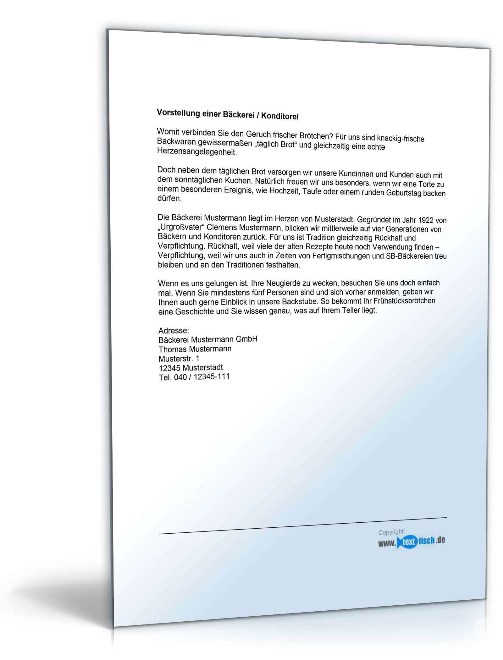 Werbetext für eine Bäckerei/Konditorei