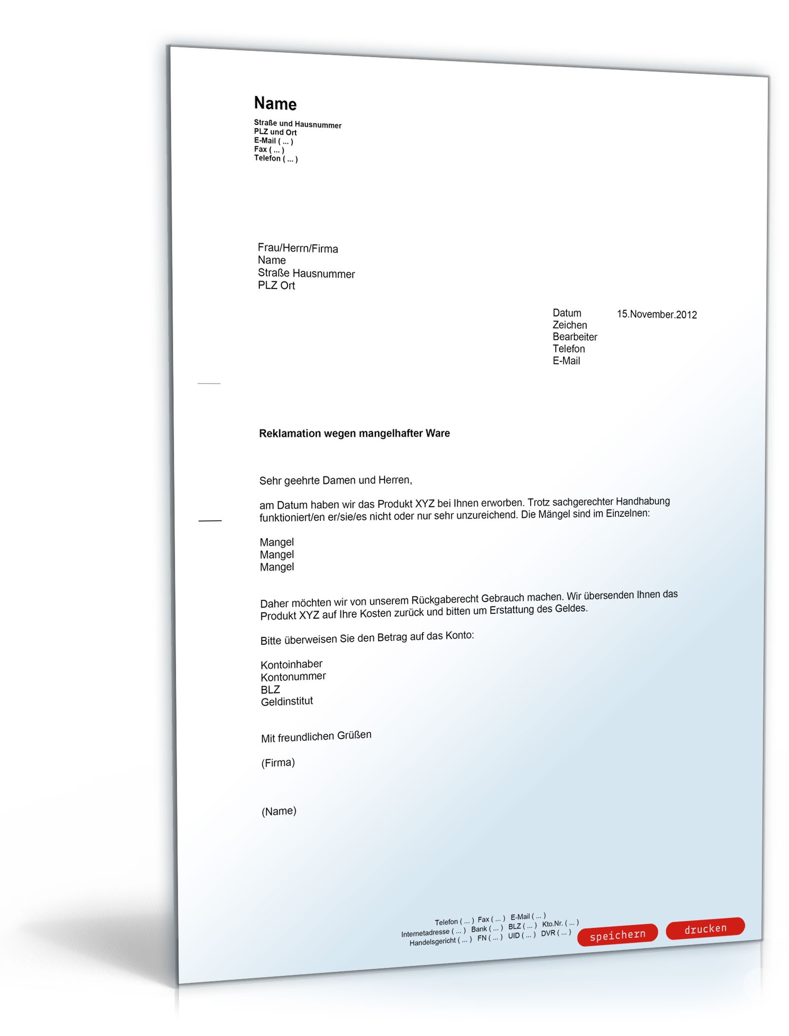 Reklamation defekter Ware PDF