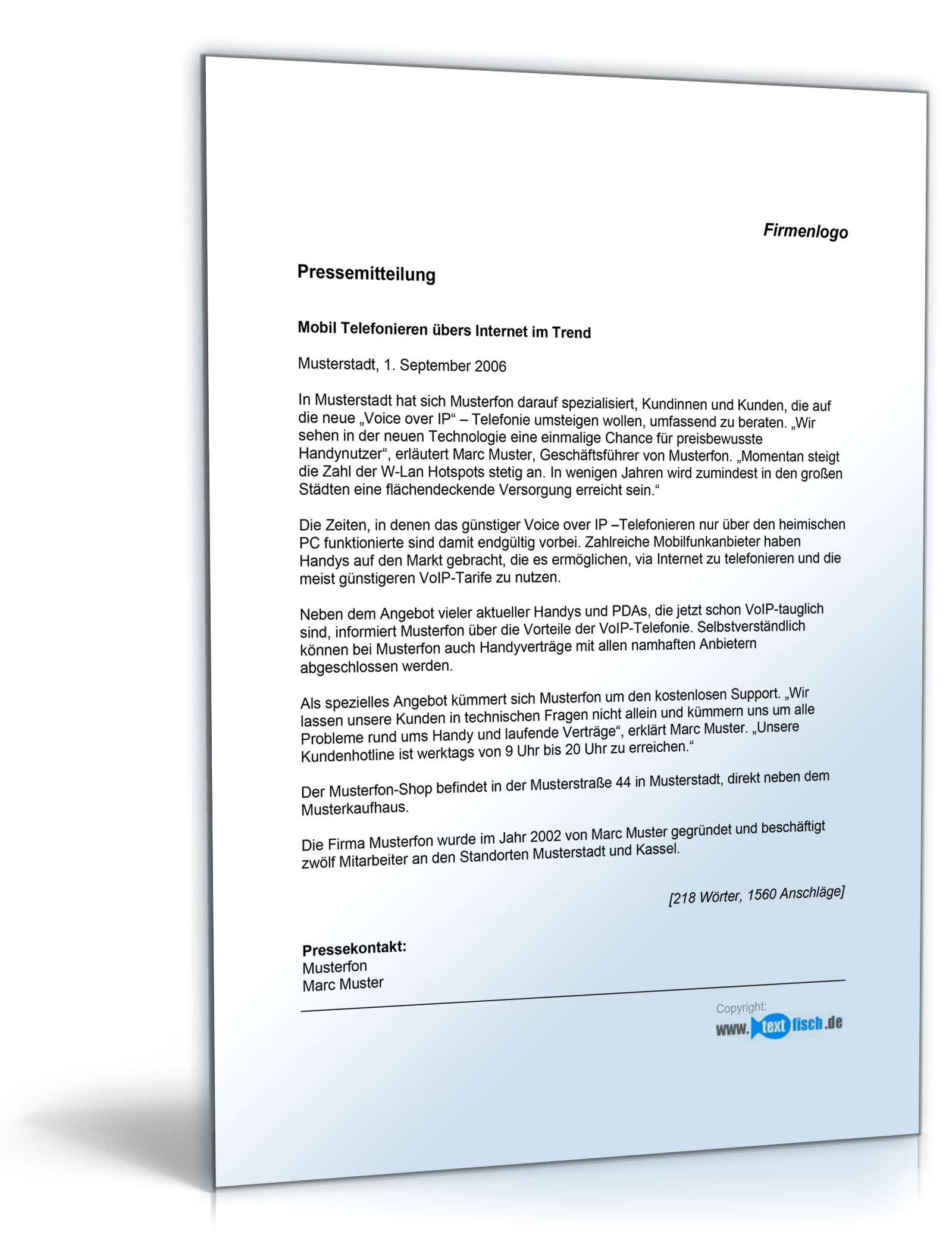 Pressemitteilung über neuen Trend (Telekommunikation)