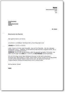 Beschwerde über Baulärm bei einem Bauherrn Word