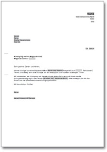 Kündigung der Mitgliedschaft in einem Tennisverein Word