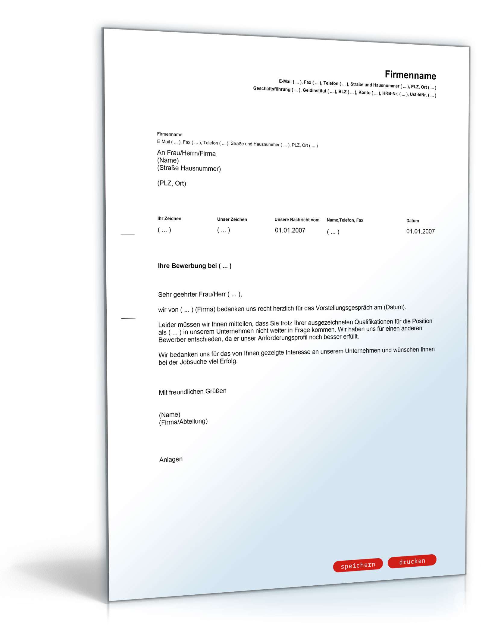 Absage nach Vorstellungsgespräch (Englisch/Deutsch) PDF. Seite: 2