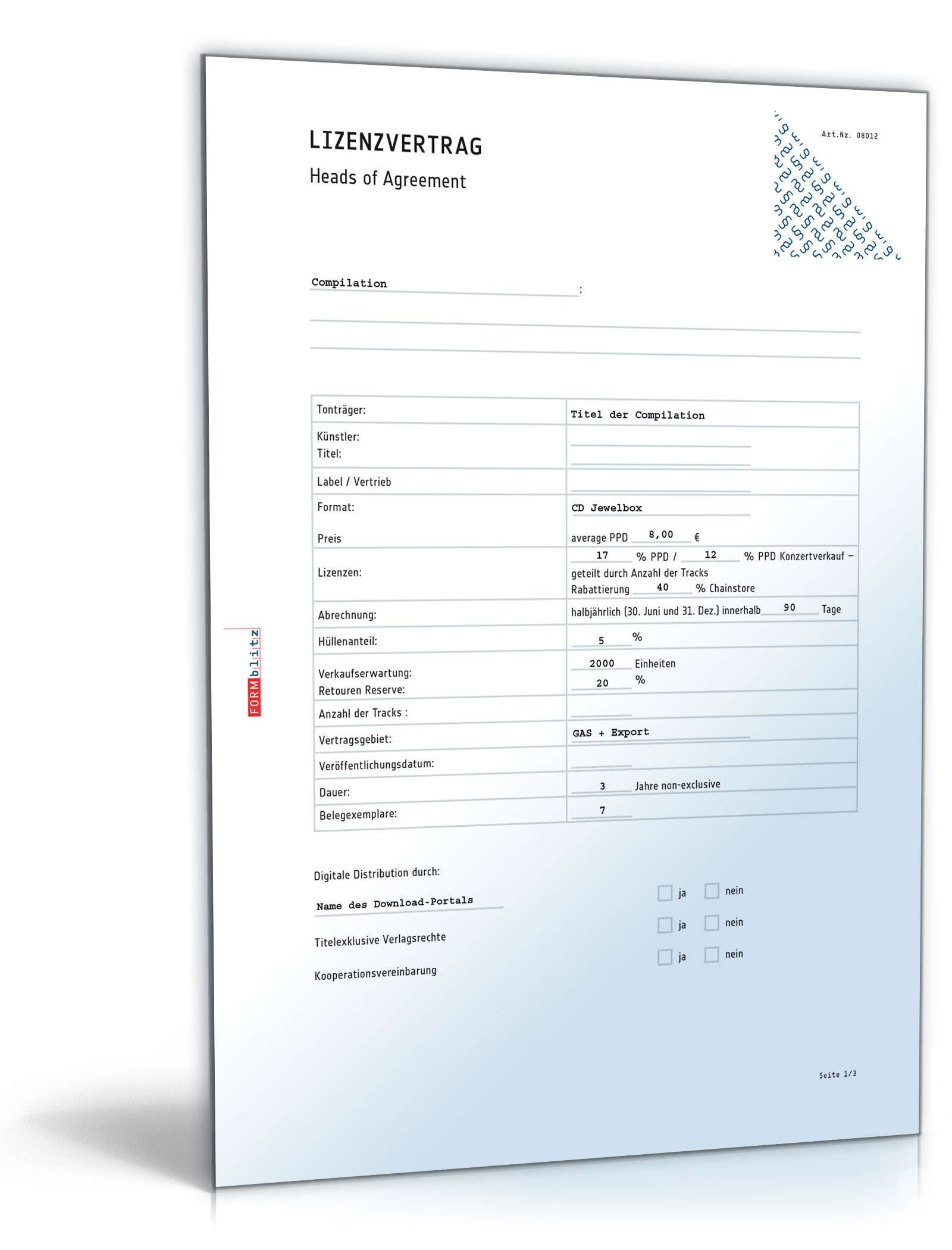 Lizenzvertrag mit Labelcopy - Heads of Agreement PDF