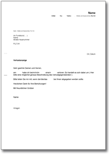 Verlustanzeige Word