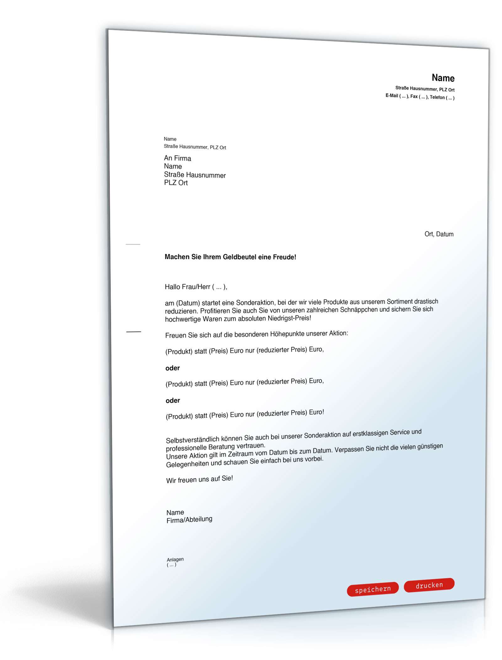 Werbebrief für Sonderangebote PDF