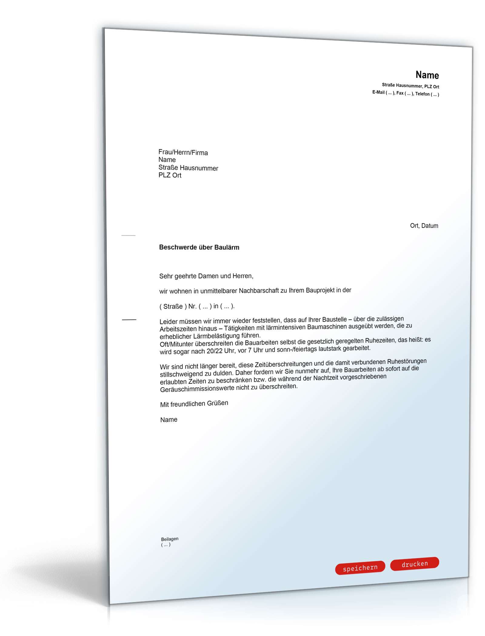 Beschwerde über Baulärm bei einem Bauherrn PDF