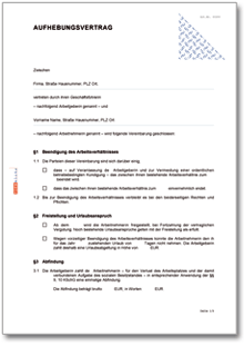 Aufhebungsvertrag für ein Arbeitsverhältnis Word