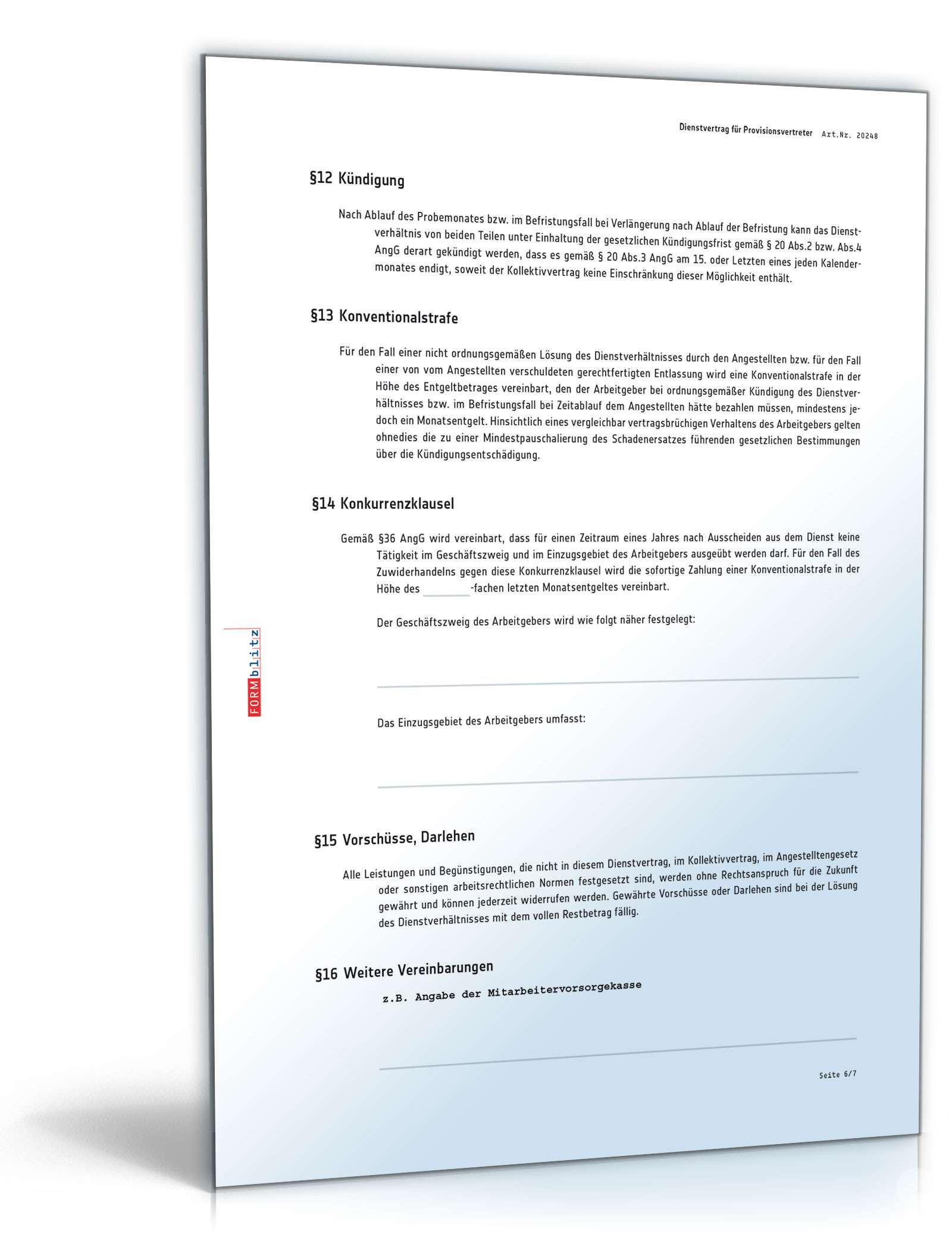 Dienstvertrag für Provisionsvertreter PDF. Seite: 6