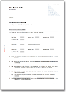 Deckvertrag für Hunde Word