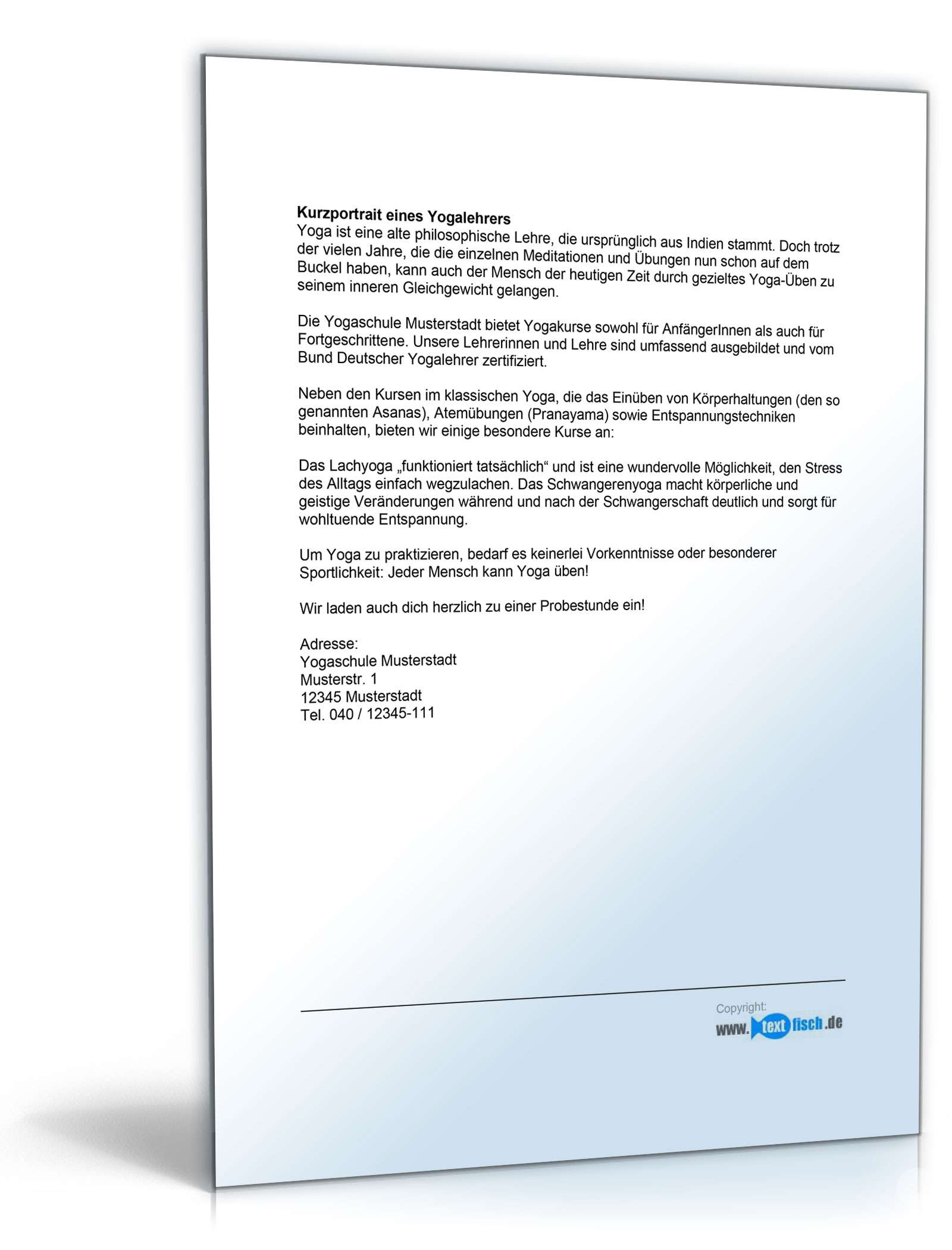 Werbetext eines Yogalehrers