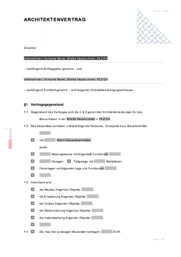 Architektenvertrag Word. Seite: 2