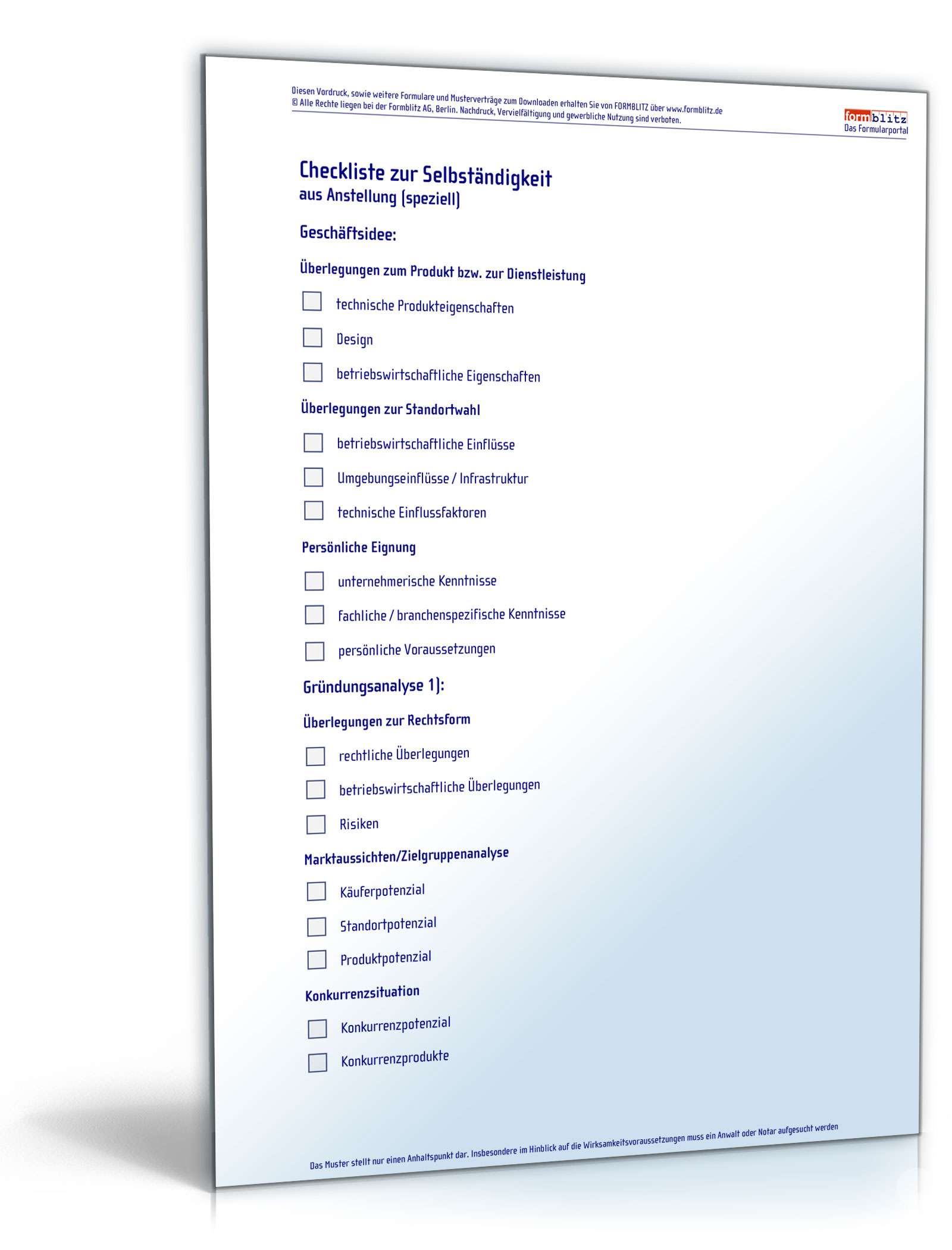 Checkliste zur Selbstständigkeit aus Anstellung PDF