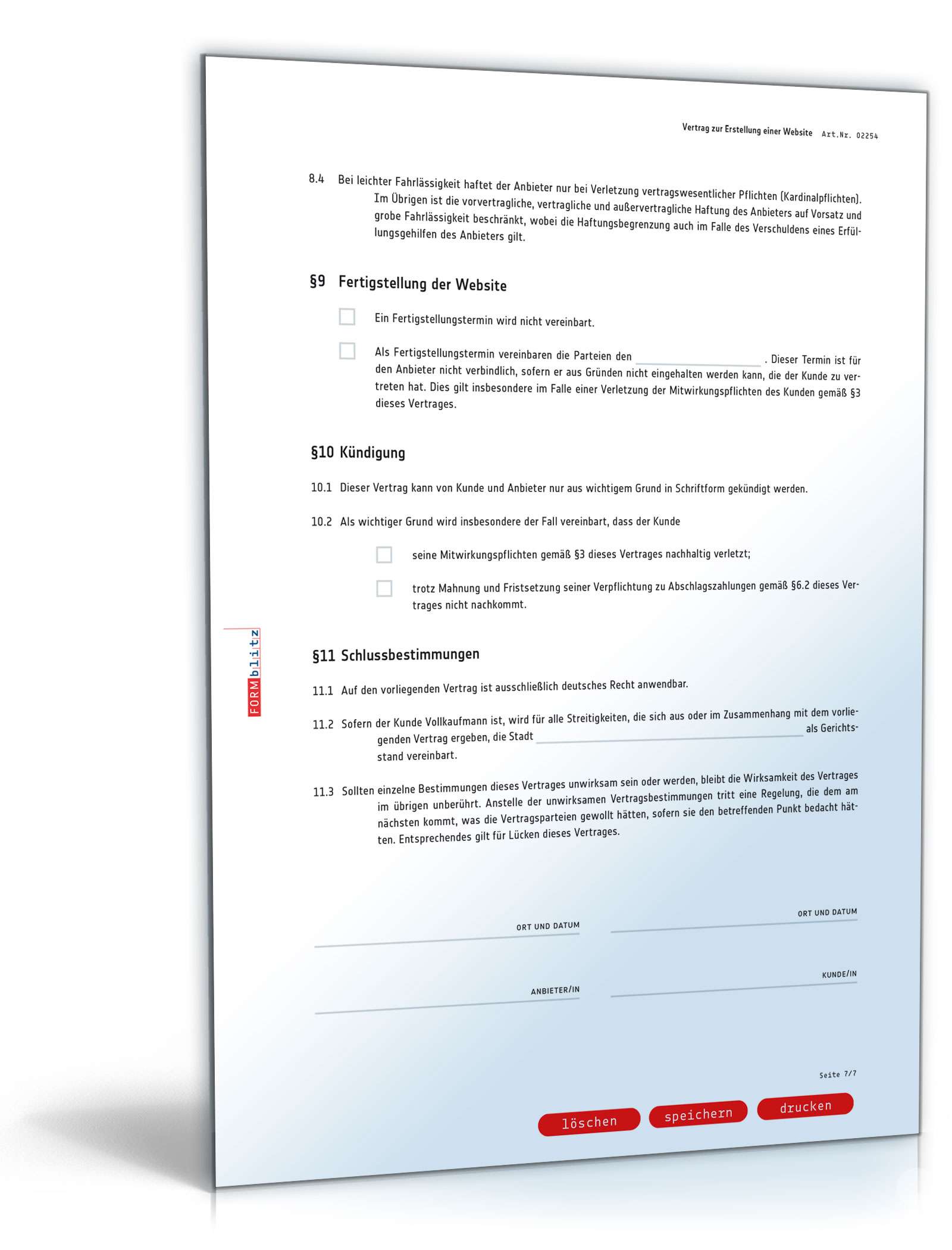 Website-Erstellungsvertrag PDF. Seite: 7