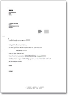 Beanstandung des Rechnungsabschlusses für ein Bankkonto Word