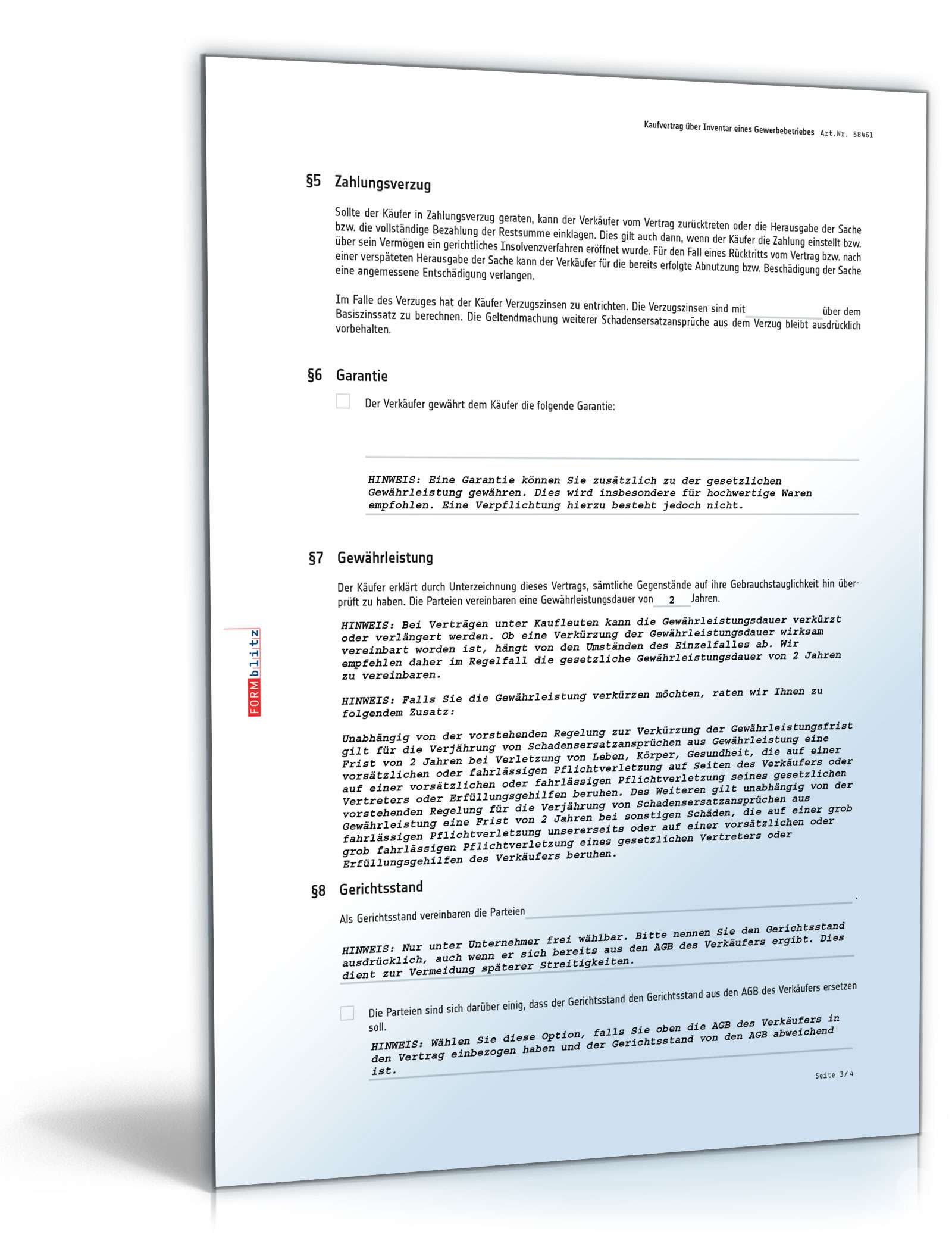 Kaufvertrag über Inventar eines Gewerbebetriebes PDF. Seite: 3