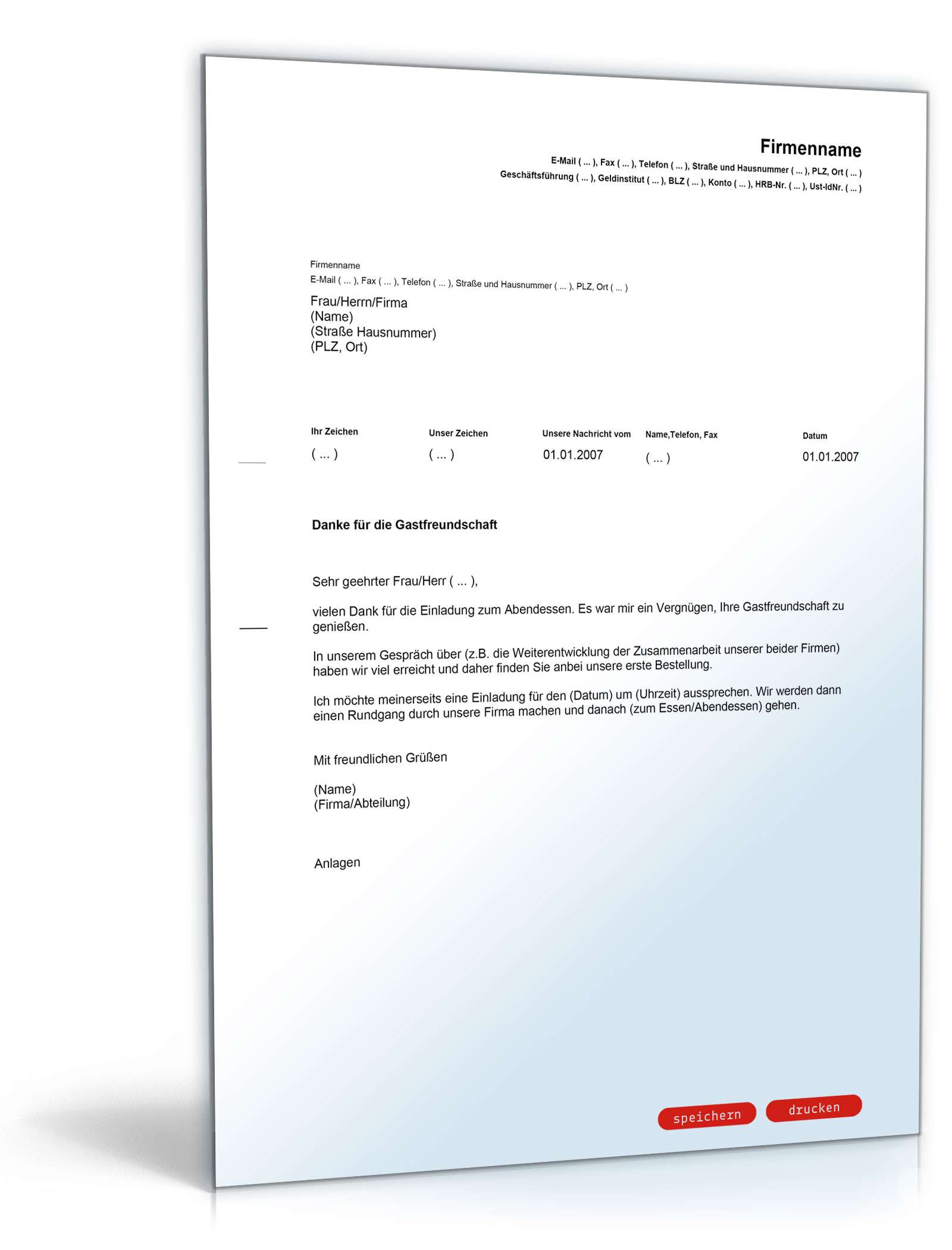 Danksagung für die Gastfreundschaft PDF