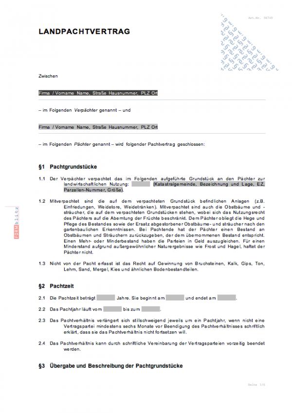 Landpachtvertrag Word. Seite: 2