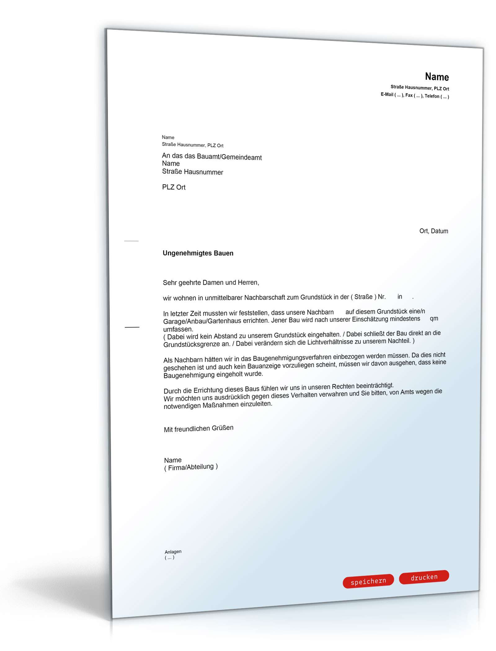 Anzeige einer ungenehmigten Bautätigkeit  PDF