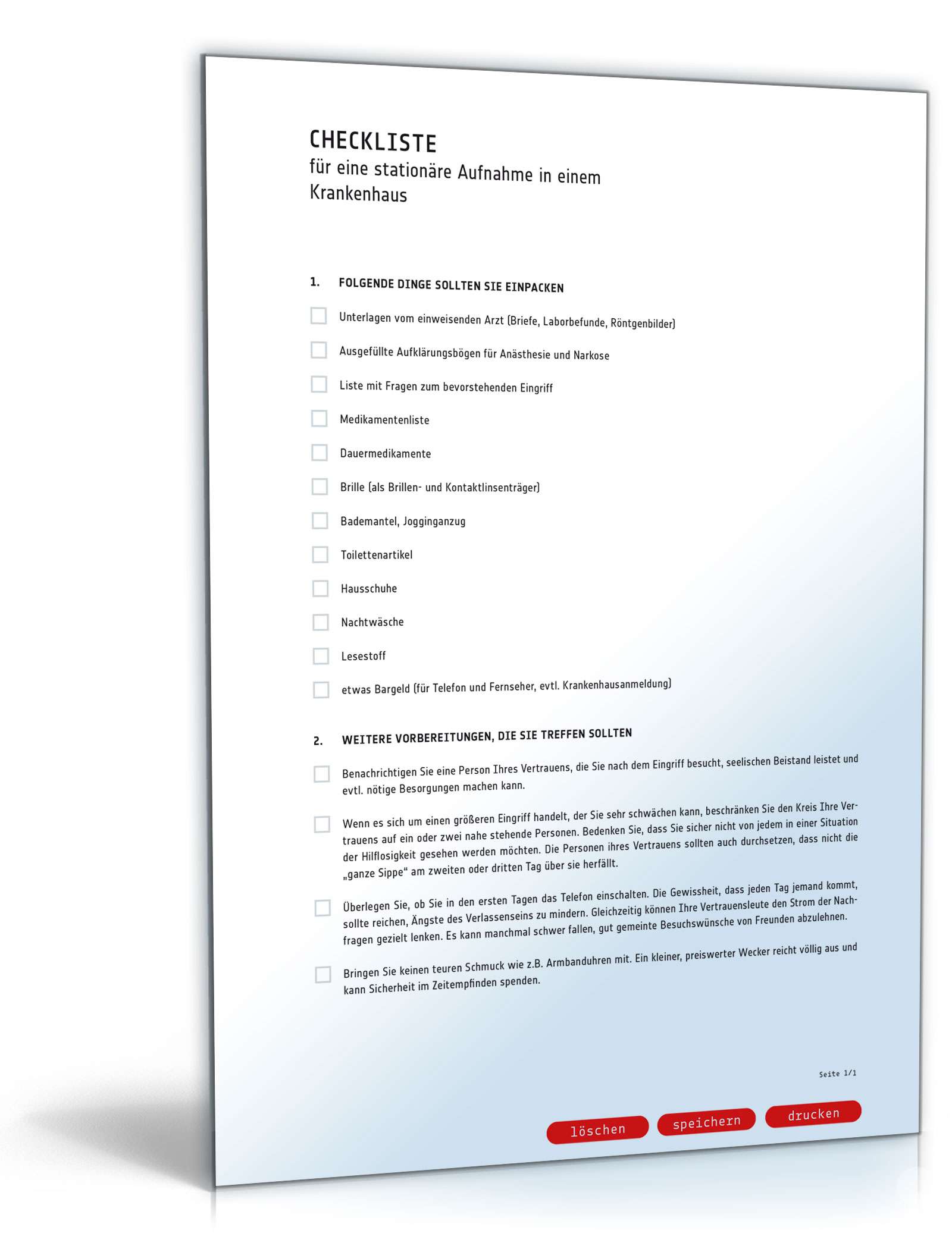 Checkliste stationäre Aufnahme