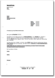 Bestätigung des Vermieters zur Fortsetzung eines befristeten Mietverhältnisses Word