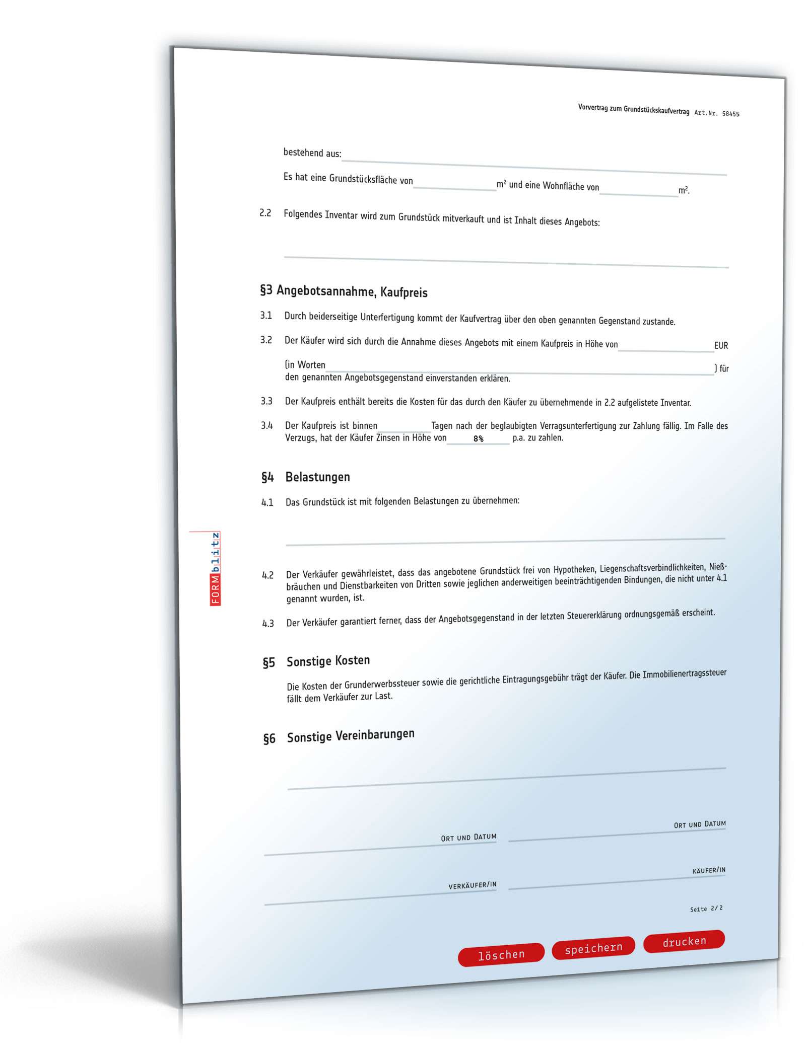 Vorvertrag zum Grundstückskaufvertrag PDF. Seite: 2